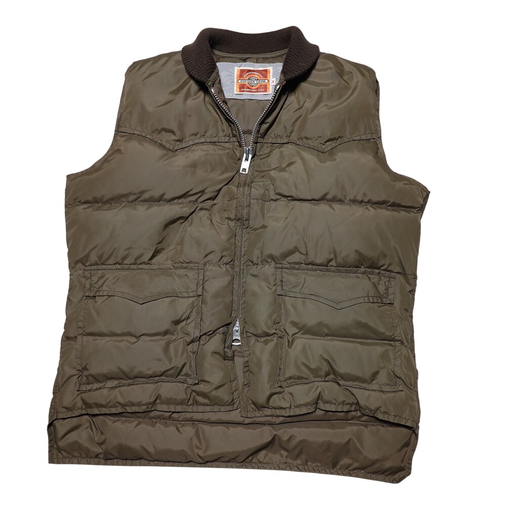 Vintage Pioneer Wear Vest Mens Medium Brown Nylon Down Puffer Quilted Outdoor